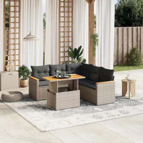  6 részes szürke polyrattan kerti ülőgarnitúra párnákkal