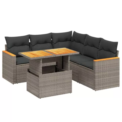  6 részes szürke polyrattan kerti ülőgarnitúra párnákkal