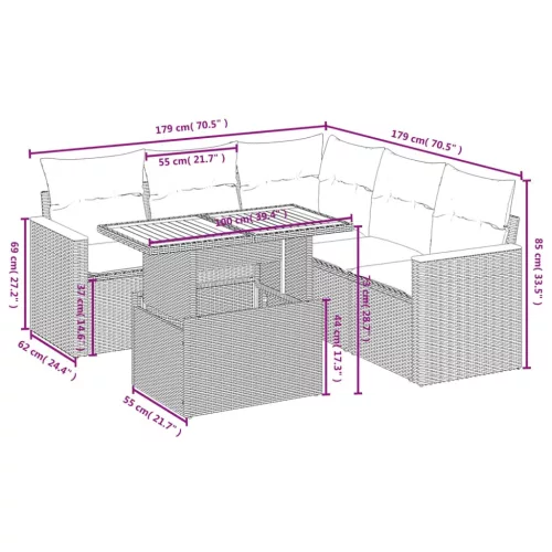  6 részes szürke polyrattan kerti ülőgarnitúra párnákkal