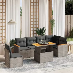    7 részes szürke polyrattan kerti ülőgarnitúra párnákkal