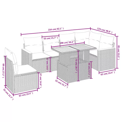  7 részes szürke polyrattan kerti ülőgarnitúra párnákkal