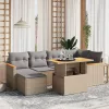  7 részes bézs polyrattan kerti ülőgarnitúra párnákkal