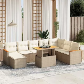    9 részes bézs polyrattan kerti ülőgarnitúra párnákkal