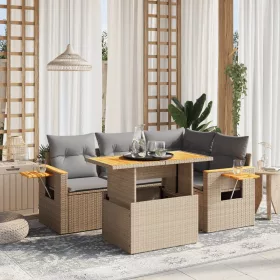    5 részes bézs polyrattan kerti ülőgarnitúra párnákkal