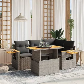    5 részes szürke polyrattan kerti ülőgarnitúra párnákkal