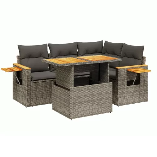  5 részes szürke polyrattan kerti ülőgarnitúra párnákkal