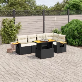    6 részes fekete polyrattan kerti ülőgarnitúra párnákkal
