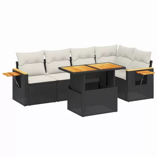  6 részes fekete polyrattan kerti ülőgarnitúra párnákkal