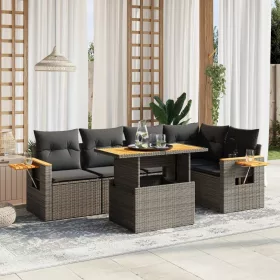    6 részes szürke polyrattan kerti ülőgarnitúra párnákkal