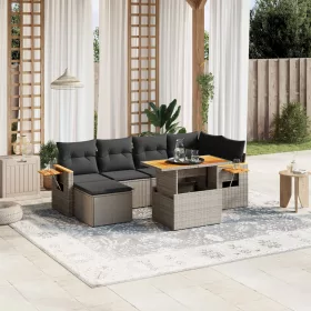    7 részes szürke polyrattan kerti ülőgarnitúra párnákkal