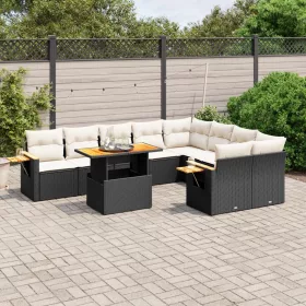    10 részes fekete polyrattan kerti ülőgarnitúra párnákkal