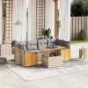  7 részes bézs polyrattan kerti ülőgarnitúra párnákkal