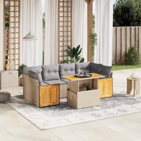    7 részes bézs polyrattan kerti ülőgarnitúra párnákkal