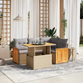    5 részes bézs polyrattan kerti ülőgarnitúra párnákkal