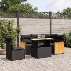    6 részes fekete polyrattan kerti ülőgarnitúra párnákkal