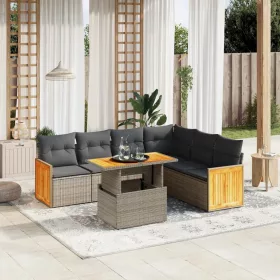    7 részes szürke polyrattan kerti ülőgarnitúra párnákkal