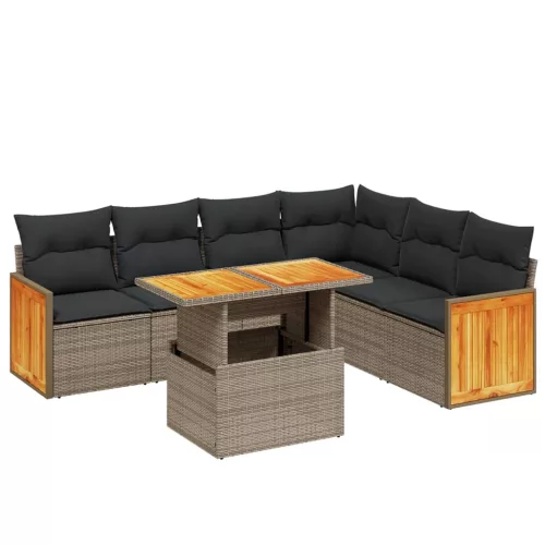 7 részes szürke polyrattan kerti ülőgarnitúra párnákkal