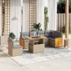  7 részes bézs polyrattan kerti ülőgarnitúra párnákkal