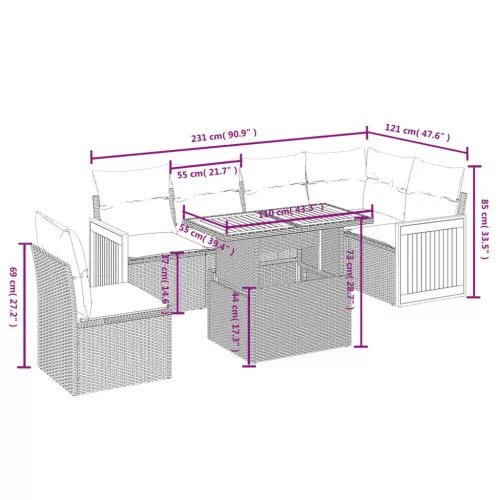  7 részes bézs polyrattan kerti ülőgarnitúra párnákkal