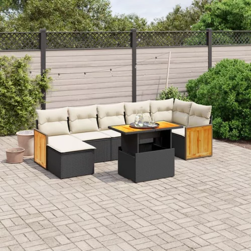  8 részes fekete polyrattan kerti ülőgarnitúra párnákkal