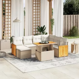  8 részes bézs polyrattan kerti ülőgarnitúra párnával