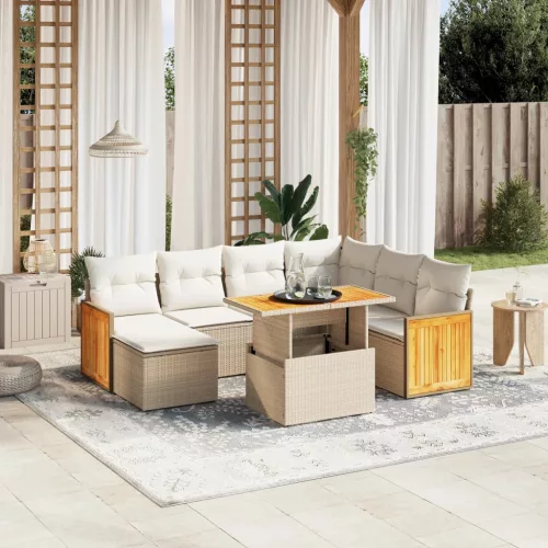  8 részes bézs polyrattan kerti ülőgarnitúra párnával