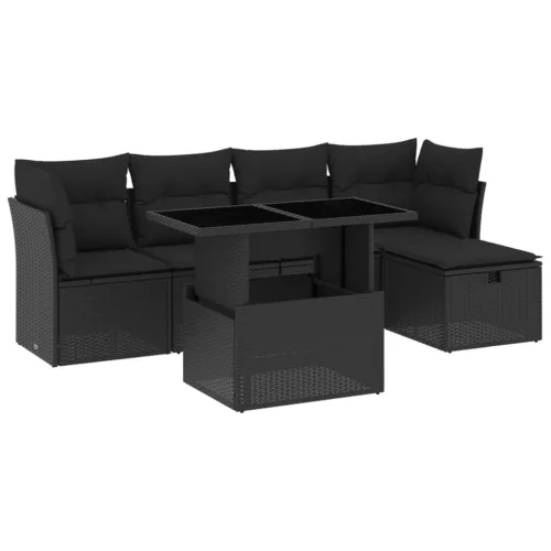  6 részes fekete polyrattan kerti ülőgarnitúra párnákkal