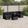  8 részes fekete polyrattan kerti ülőgarnitúra párnákkal