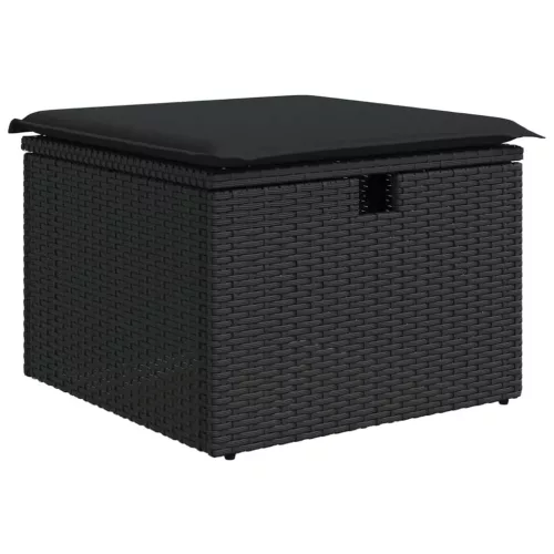  8 részes fekete polyrattan kerti ülőgarnitúra párnákkal