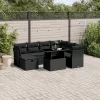  8 részes fekete polyrattan kerti ülőgarnitúra párnákkal