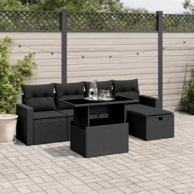    6 részes fekete polyrattan kerti ülőgarnitúra párnákkal