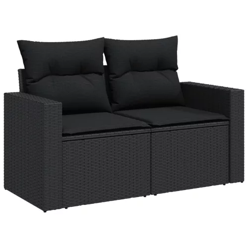  8 részes fekete polyrattan kerti ülőgarnitúra párnákkal