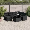  8 részes fekete polyrattan kerti ülőgarnitúra párnákkal