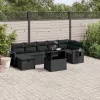  8 részes fekete polyrattan kerti ülőgarnitúra párnákkal