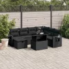  8 részes fekete polyrattan kerti ülőgarnitúra párnákkal