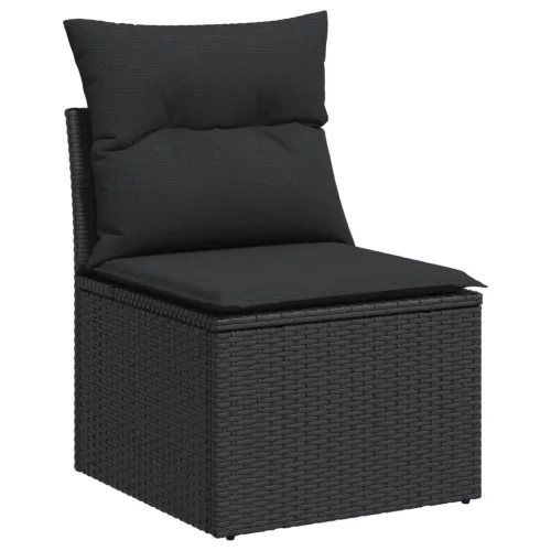  8 részes fekete polyrattan kerti ülőgarnitúra párnákkal