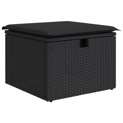  8 részes fekete polyrattan kerti ülőgarnitúra párnákkal