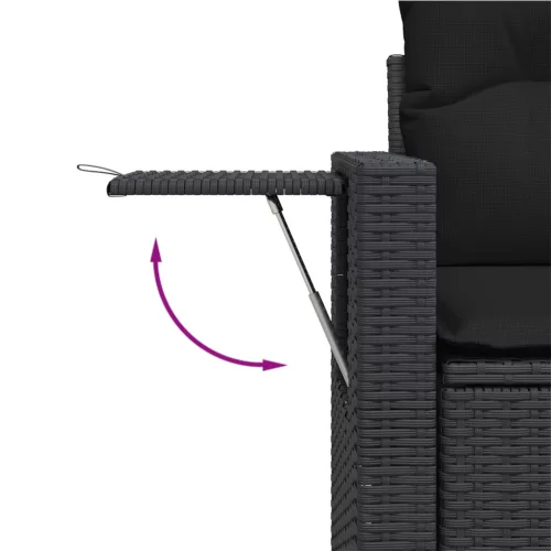  8 részes fekete polyrattan kerti ülőgarnitúra párnákkal