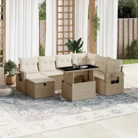  8 részes bézs polyrattan kerti ülőgarnitúra párnával
