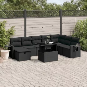    9 részes fekete polyrattan kerti ülőgarnitúra párnákkal