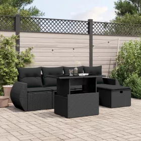    6 részes fekete polyrattan kerti ülőgarnitúra párnákkal