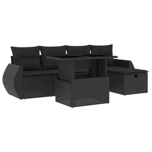  6 részes fekete polyrattan kerti ülőgarnitúra párnákkal