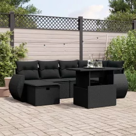    7 részes fekete polyrattan kerti ülőgarnitúra párnával