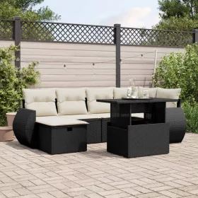    7 részes fekete polyrattan kerti ülőgarnitúra párnával
