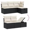  7 részes fekete polyrattan kerti ülőgarnitúra párnával