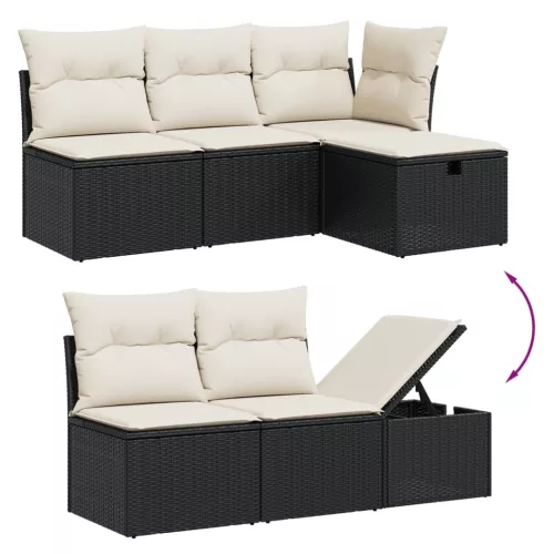  7 részes fekete polyrattan kerti ülőgarnitúra párnával