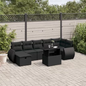   8 részes fekete polyrattan kerti ülőgarnitúra párnákkal