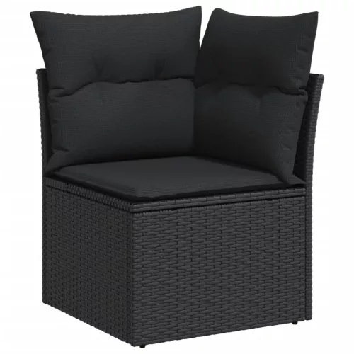  8 részes fekete polyrattan kerti ülőgarnitúra párnákkal