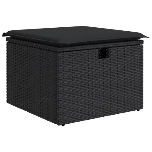  8 részes fekete polyrattan kerti ülőgarnitúra párnákkal