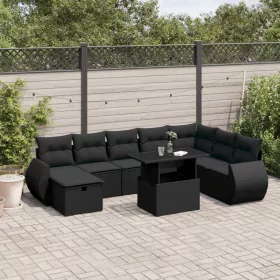    9 részes fekete polyrattan kerti ülőgarnitúra párnákkal